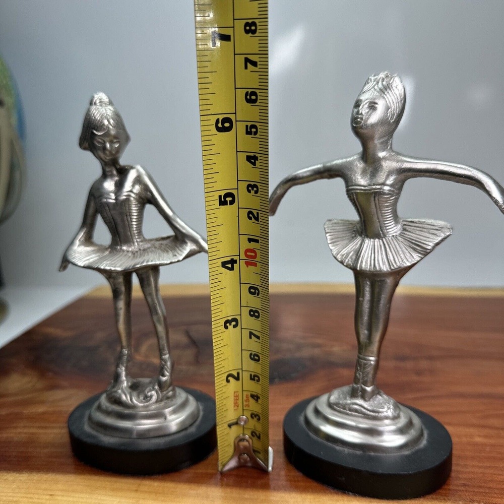 Detailed Ballerina 6" Pewter Figurines Set Of Two (2) Mantle Desktop Paperweight - Picture 5 of 5